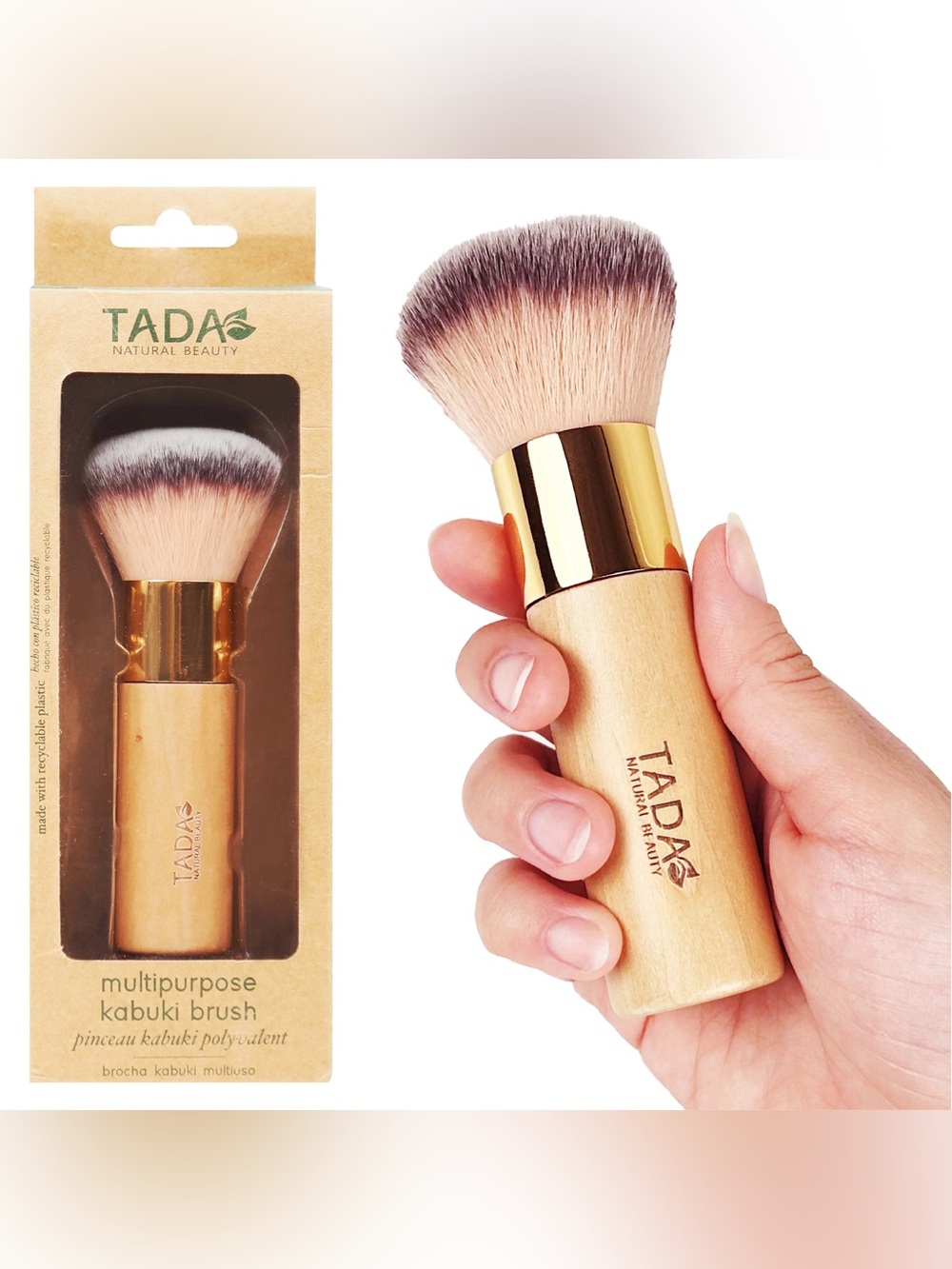 NEW TADA Natural Beauty Multipurpose Kabuki Makeup Brush Vegan Soft Bristles